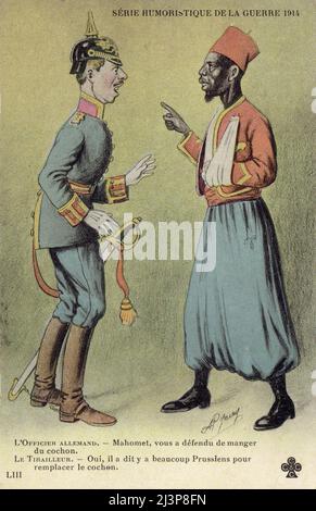 carte postale humoristique tirailleur et officiel prussien