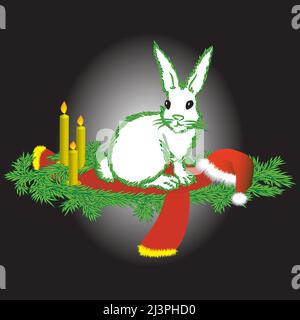 Bunny symbole chinois de l'illustration du nouvel an 2023 en noir. Illustration de Vecteur