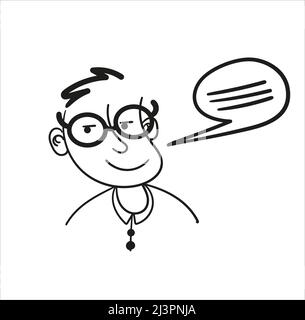 Image vectorielle d'un type avec des lunettes qui parle. Enseignement et narration. Illustration de Vecteur