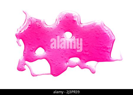 La texture du shampooing est rose ou magenta. Le shampooing goutte avec des bulles sur fond blanc la texture du shampooing est rose ou magenta. Shampooing dr Banque D'Images