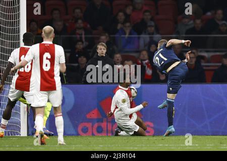 AMSTERDAM - (lr) Jurrien Timber of Ajax, Lennart Ty of Sparta Rotterdam lors du match hollandais entre Ajax et Sparta Rotterdam à la Johan Cruijff Arena le 9 avril 2022 à Amsterdam, pays-Bas. ANP MAURICE VAN STEEN Banque D'Images