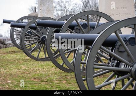 Canons au parc militaire national de Gettysburg à Gettysburg, Pennsylvanie. (ÉTATS-UNIS) Banque D'Images