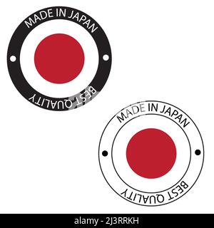 Badge avec drapeau japonais. Fabriqué en timbre japonais. Fabriqué en étiquette japonaise. style plat. Banque D'Images