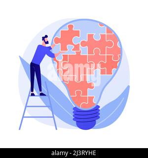 La pensée créative. Suggestion originale, décision non standard, résolution de problèmes. Homme avec un personnage de dessin animé de grandes ampoules. Développement innovant. Vect Illustration de Vecteur