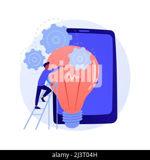 Implémentation d'idée. Lancement de la start-up, de la pensée créative, de solutions innovantes. Femme d'affaires, investisseur, gestionnaire de démarrage de projet d'affaires. Vecteur est Illustration de Vecteur