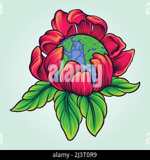 Bonne journée internationale de la terre avec des illustrations vectorielles fleurisées pour votre logo de travail, t-shirt de marchandise, autocollants et dessins d'étiquettes, affiche Illustration de Vecteur