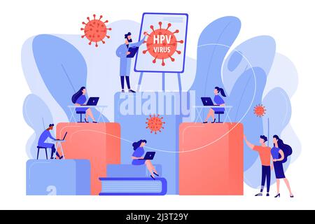 Prévention des infections et apprentissage du traitement. Programmes d'éducation au VPH, cours d'éducation au virus du papillome humain, concept de consultation en ligne sur le VPH. Rose c Illustration de Vecteur