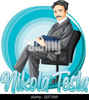 Portrait de Nikola Tesla en dessin animé Illustration de Vecteur