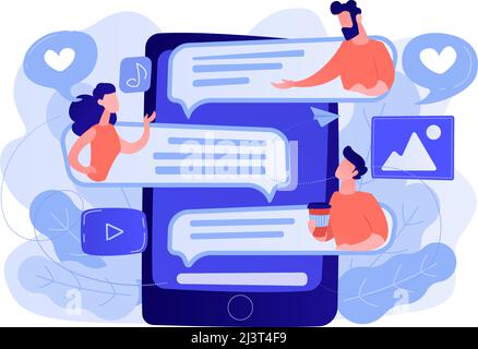 Tablette avec les utilisateurs communiquant et bulles de la parole. Communication Internet mondiale, médias sociaux et technologie de réseau, chat, message et forum concep Illustration de Vecteur