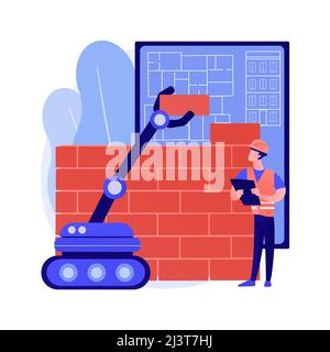 Construction robotique concept abstrait illustration vectorielle. Fabrication de robotique, IA dans l'industrie de la construction, automatisation des usines, robot de construction, a Illustration de Vecteur