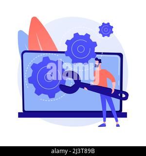 Illustration du vecteur de concept abstrait de dépannage de l'ordinateur. Guide de résolution des problèmes de base, vérification du système d'exploitation, installation du nouveau logiciel, respor Illustration de Vecteur