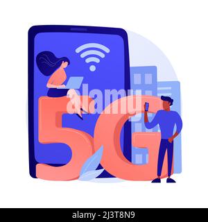 Illustration du vecteur de concept abstrait de réseau 5G de téléphones mobiles. Communication par téléphone mobile, smartphone moderne, technologie 5G, connexion Internet rapide, Illustration de Vecteur