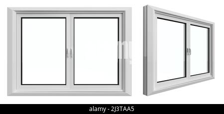 3d rendu blanc upvc cadre de profil de fenêtre isolé sur blanc Banque D'Images