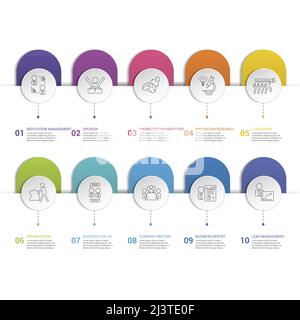 Modèle de gestion de la réputation d'infographie. Icônes de différentes couleurs. Inclure la gestion de la réputation, le conférencier, la gestion des connaissances, l'innovation Illustration de Vecteur