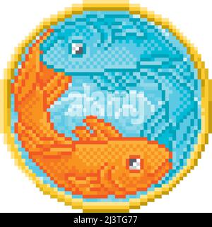 Zodiaque Horoscope Astrologie poissons Pixel Art Sign Illustration de Vecteur