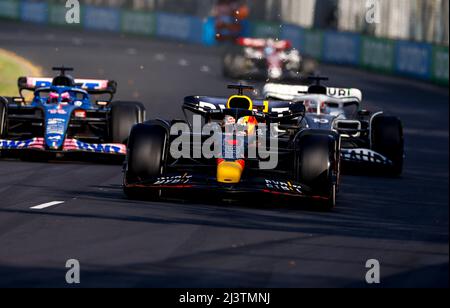 01 VERSTAPPEN Max (nld), Red Bull Racing RB18, 14 ALONSO Fernando (spa), Alpine F1 Team A522, 10 GASLY Pierre (fra), Scuderia AlphaTauri AT03, action pendant le Grand Prix australien de Formule 1 Heineken 2022, 3rd tour du Championnat du monde de Formule 1 FIA 2022, sur le circuit Albert Park, Du 8 au 10 avril 2022 à Melbourne, Australie - photo DPPI Banque D'Images