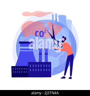 Arrêtez la pollution de l'air. Réduction du dioxyde de carbone, dommages environnementaux, protection de l'atmosphère. Problème d'émission toxique. Personnage de dessin animé volontaire écologique Illustration de Vecteur
