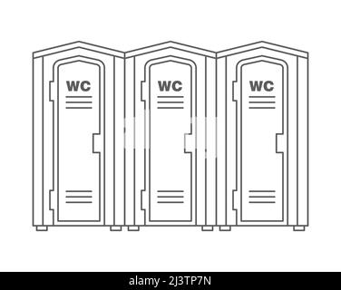 Icône mobile portable de contour de toilettes bio. Vue avant. Toilettes de placard en plastique bleu. Illustration vectorielle Illustration de Vecteur