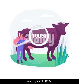 Illustration vectorielle abstraite de concept de bœuf nourri à l'herbe. Bœuf à la fine finition, alimentation de viande riche en nutriments, agriculture écologique, graisses saturées, antioxydants, r Illustration de Vecteur