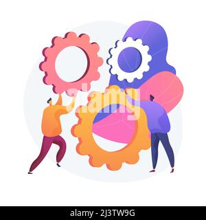 Mécanisme de travail d'équipe. Personnages de dessin animé qui tournent ensemble. Collaboration, partenariat. Technologie de renforcement d'équipe et de coopération. Ven Illustration de Vecteur