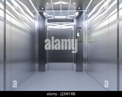 3d ouverture de l'ascenseur métallique ou de la porte du lève-personnes Banque D'Images