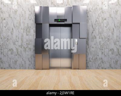 3d en rendant un ascenseur métallique ou un ascenseur pour passagers Banque D'Images