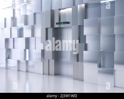 3d en rendant un ascenseur métallique ou un ascenseur pour passagers Banque D'Images