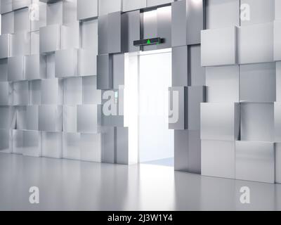 3d en rendant un ascenseur métallique ou un ascenseur pour passagers Banque D'Images