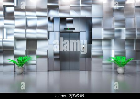 3d en rendant un ascenseur métallique ou un ascenseur pour passagers Banque D'Images