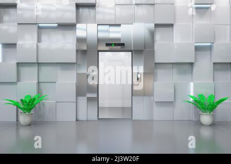 3d en rendant un ascenseur métallique ou un ascenseur pour passagers Banque D'Images