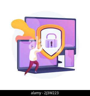 Sécurité générale des données. Protection des renseignements personnels, contrôle de l'accès à la base de données, cyberconfidentialité. Gadgets synchronisés, appareils multi plates-formes réguliers Illustration de Vecteur