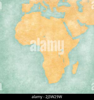 Carte vierge de l'Afrique avec frontières nationales. La carte est dans un style vintage d'été et d'humeur ensoleillée. La carte a un grunge doux et une atmosphère vintage, comme le wate Banque D'Images