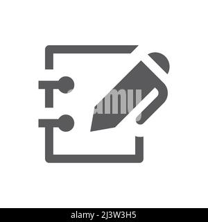 Icône vectorielle noire de la page du bloc-notes et du stylet. Modifier, symbole rempli de l'organiseur. Illustration de Vecteur