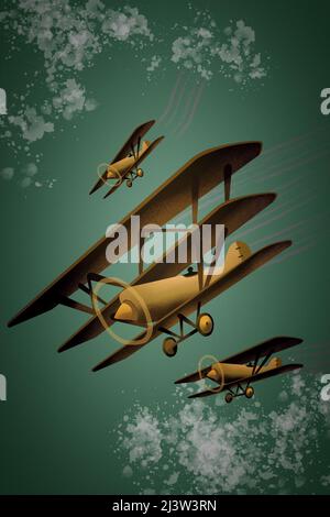 Illustration avion triplan et biplan dans un style rétro vintage Banque D'Images