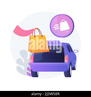 Obtenez des fournitures sans laisser votre voiture abstraite concept illustration vecteur. Ramassage au bord du trottoir, numéro de commande, appeler le magasin, ramassage d'épicerie sans contact Illustration de Vecteur