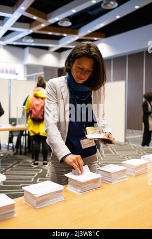 Pays-Bas, Amsterdam le 10/04/2022. Bureau de vote des Français à l'étranger pour l'élection présidentielle française. Photo de Martin Bertrand. Paie- Banque D'Images