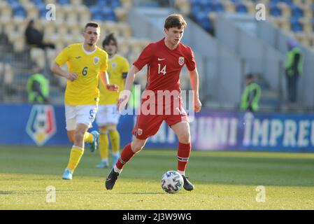 Magnus Knudsen #14 et Ovidiu Perianu #6 dans jeu amical Roumanie U20 vs Norvège U 20 , Ilie Oana Stadium , 24.03.2022,Cristi Stavri Banque D'Images