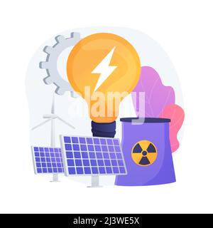 Électricité écologique. Parc éolien, batteries solaires, centrale nucléaire. Ressources énergétiques durables. Technologies vertes de production d'électricité. Ven Illustration de Vecteur