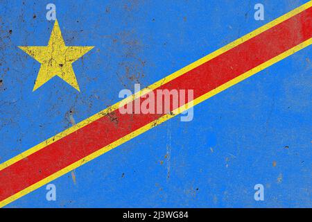 Drapeau de la république démocratique du congo sur un vieux mur de béton rustique Banque D'Images