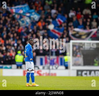 10th avril 2022, St Mirren Park, Paisley, Renfrewshire, Écosse ; Scottish Premier League football, St Mirren v Rangers; Fashion Sakala of Rangers Banque D'Images