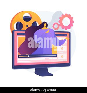 Des vidéos de démonstration abstraites de l'illustration vectorielle du concept. Vidéo éducation, outil d'enseignement moderne, apprentissage interactif en ligne, contenu de blog DIY, savoir-faire, Illustration de Vecteur