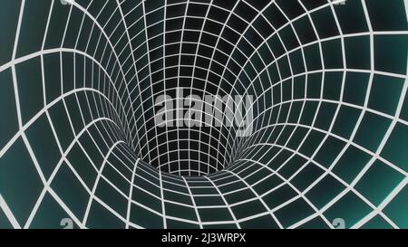 Tunnel en mouvement rapide dans le cyberespace. Conception. Le tunnel virtuel au néon se déplace rapidement. Un tunnel lumineux se déplace dans l'espace virtuel Banque D'Images