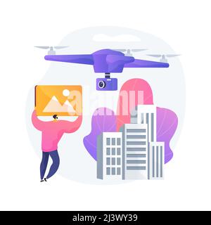 Photographie aérienne concept abstrait illustration vectorielle. Photographie commerciale aérienne, services d'enquête aérienne, photographie d'événement par drone, technologie de télédétection Illustration de Vecteur
