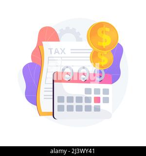 Illustration du vecteur de concept abstrait de l'année d'imposition. Calcul de l'impôt sur les sociétés, service comptable, exercice, préparation de documents, planification des paiements, annu Illustration de Vecteur