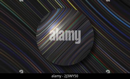 3D balles à rayures multicolores. Mouvement. Balle avec rayures chatoyantes se répétant sur l'arrière-plan. Balle à rayures avec reflets sur fond de scintillement Banque D'Images