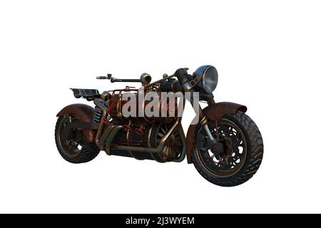 Un vélo à moteur vapeur, steampunk style. 3D illustration isolée sur fond blanc avec un masque. Banque D'Images