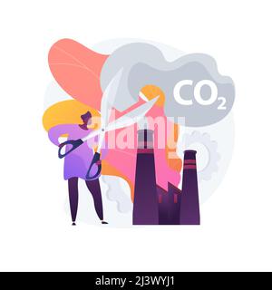 Arrêtez la pollution de l'air. Réduction du dioxyde de carbone, dommages environnementaux, protection de l'atmosphère. Problème d'émission toxique. Personnage de dessin animé volontaire écologique Illustration de Vecteur