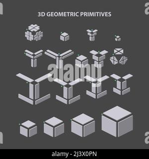 Collection de 3D formes primitives géométriques pour une combinaison dans la construction. Illustration vectorielle. Illustration de Vecteur