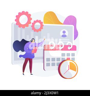 Illustration du vecteur de concept abstrait du système de suivi du temps et de la présence. Horloge de suivi du temps de présence, système interactif, application de gestion, employé Illustration de Vecteur