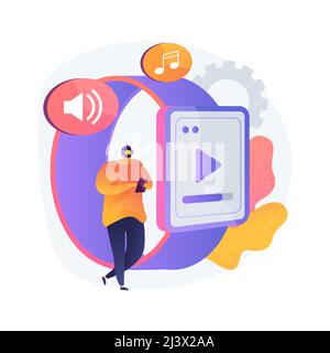 SmartWatch comme lecteur multimédia portable illustration vectorielle abstraite de concept. Musique portable, contrôle multimédia sans fil, applications multimédia mobiles, compact A. Illustration de Vecteur